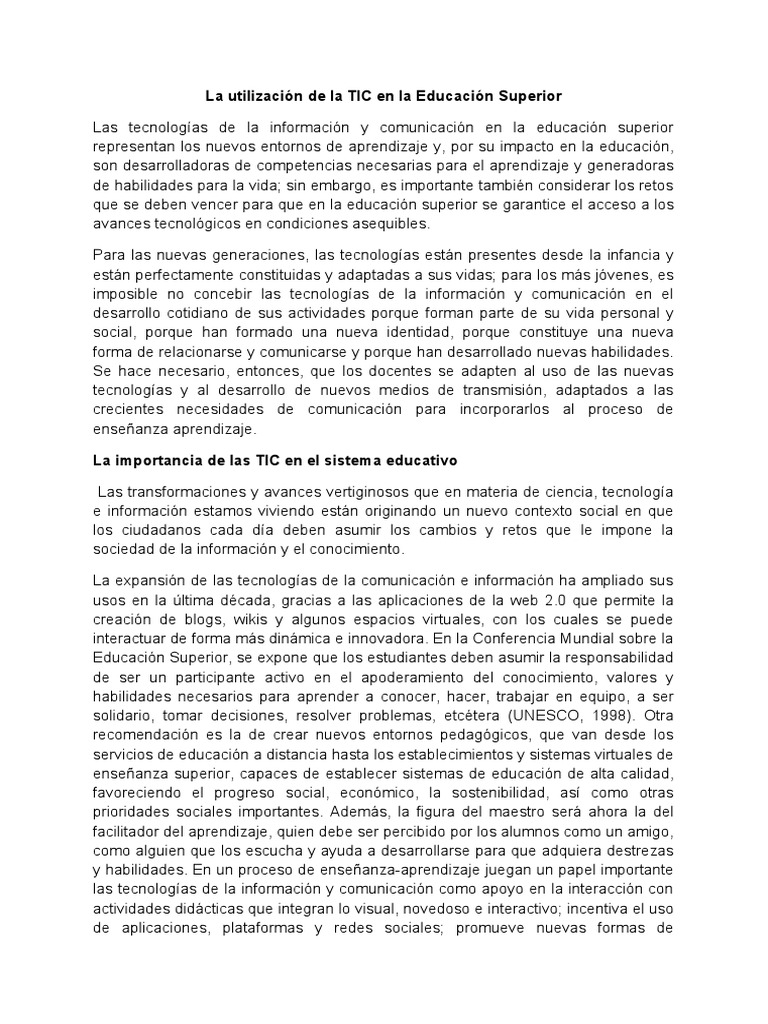 La Utilización de La TIC en La Educación Superior | PDF | Método de ...