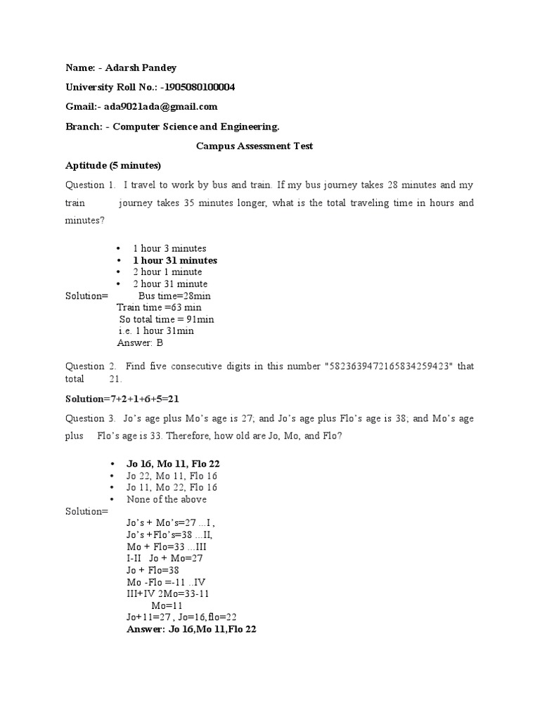 Campus Assessment Test Solved(LeewayHertz) Adarsh | PDF | Algorithms ...