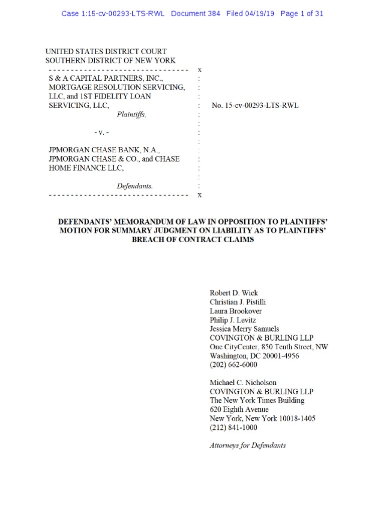(1500293 384) MEMORANDUM of LAW in Opposition Re (350) MOTION For