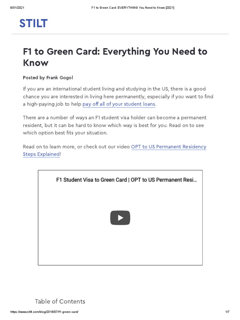 F1 to Green Card_ EVERYTHING You Need to Know [2021] PDF Credit Finance & Money Management
