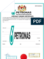 Petroleum National Berhad Contract Award Certificate