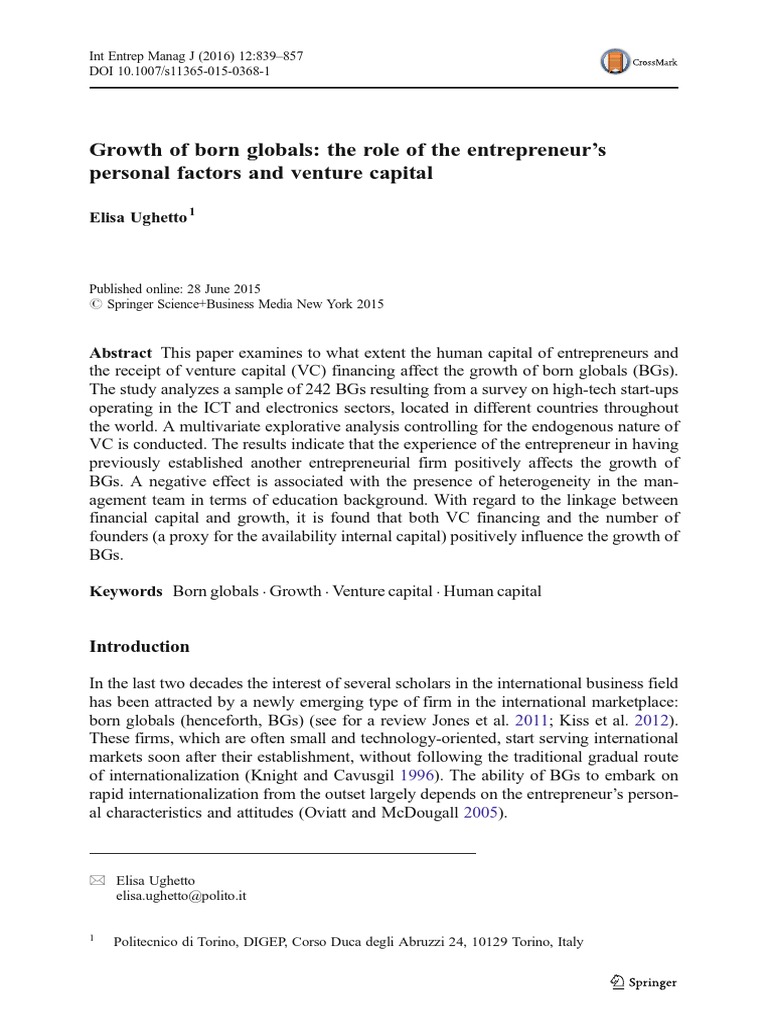 Growth of born globals the role of the entrepreneur s personal