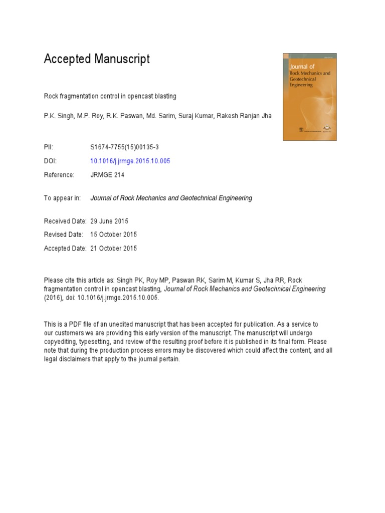 Rock Fragmentation Control in Opencast Blasting | PDF | Coal Mining ...