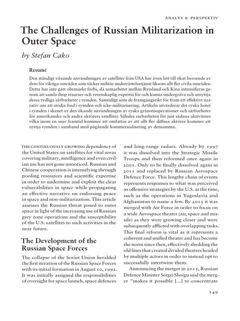 The Challenges of Russian Militarization in Outer Space PDF
