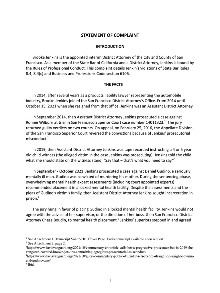 Brooke Jenkins State Bar Complaint PDF