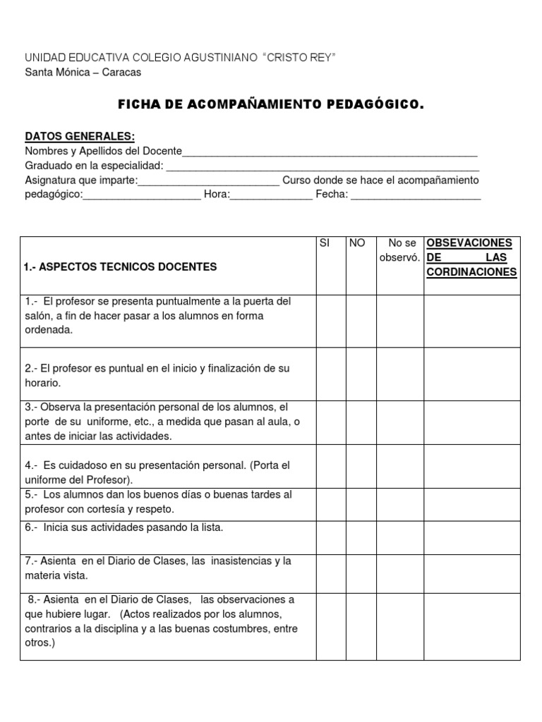 Ficha de Acompañamiento Pedagógico | PDF | Maestros | Evaluación