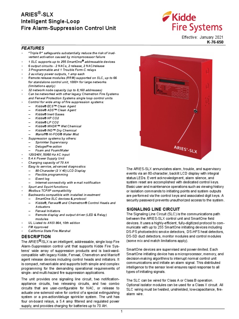 Kidde ARIESSLX SingleLoop Intelligent Fire AlarmSuppression Control