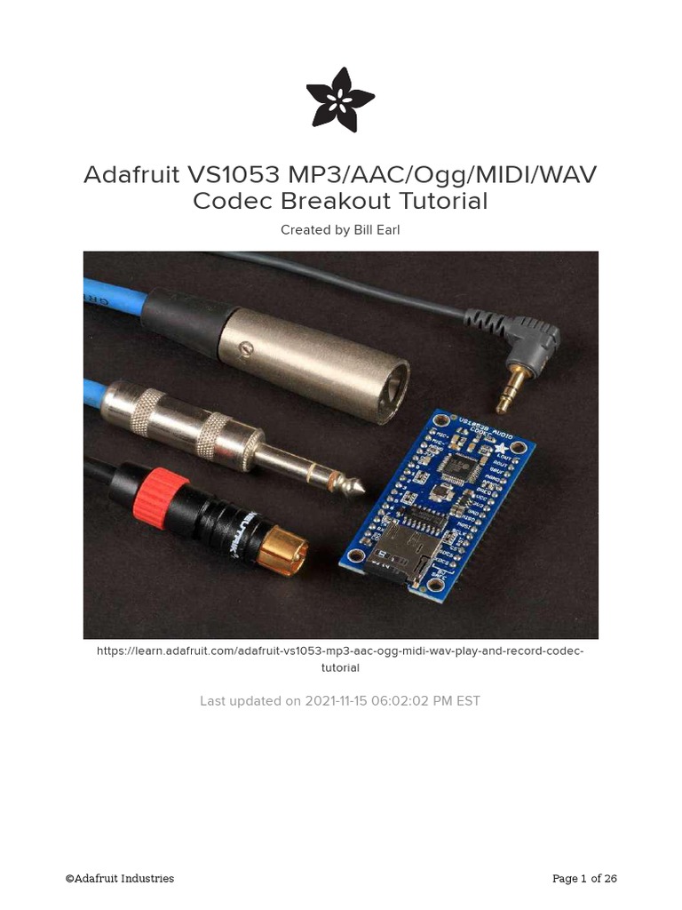 Adafruit Vs1053 Mp3 Aac Ogg Midi Wav Play and Record Codec Tutorial