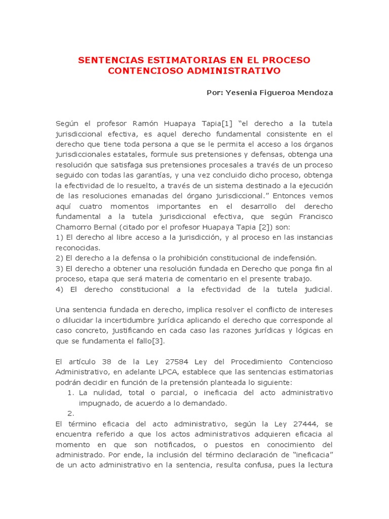 SENTENCIAS ESTIMATORIAS EN EL PROCESO CONTENCIOSO ADMINISTRATIVO ...