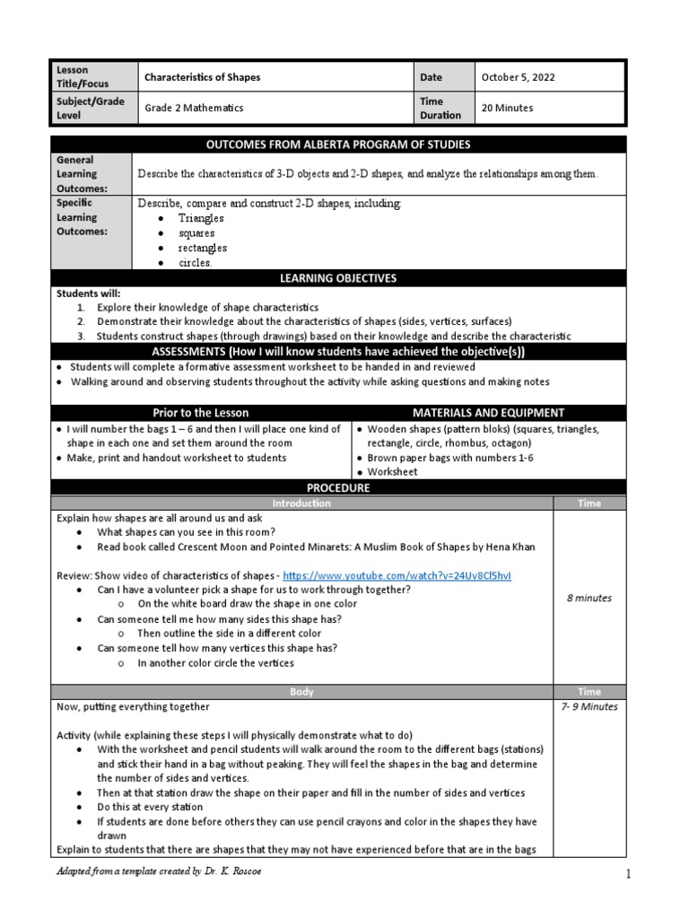 Lesson Plan Shapes Mcmurray | PDF | Lesson Plan | Shape