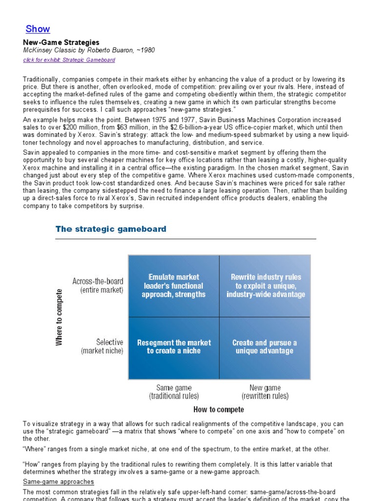 Summary of “New Game Strategies McKinsey Classic Strategic