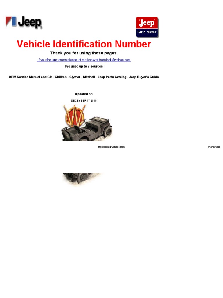 Jeep VIN Number From 1945 To 2009 PDF Sports Cars Vehicle Industry