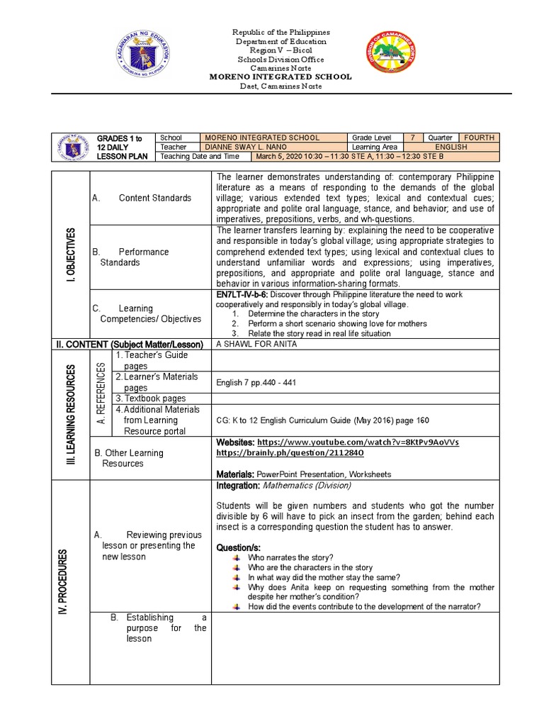 LP A Shawl For Anita Continuation PDF Learning English Language