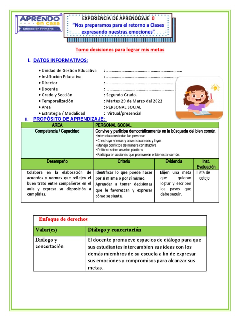Sesion de Aprendizaje Semana 3 Dia 1 - Personal Social | PDF ...