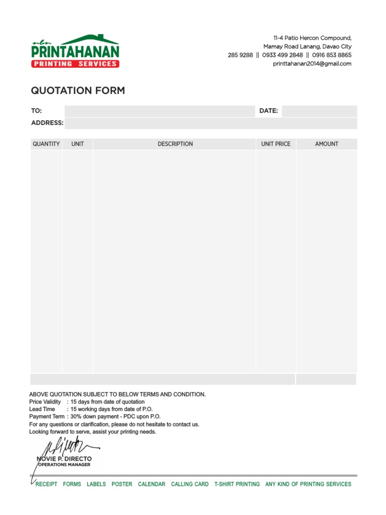 Quotation Form | PDF