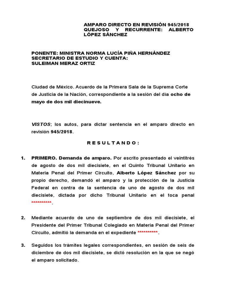 Amparo Directo en Revision 945-2018 | PDF | Evidencia (ley) | Sentencia ...