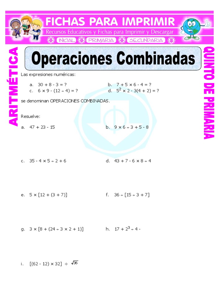 Actividades de Operaciones Combinadas para Niños de Quinto de Primaria ...