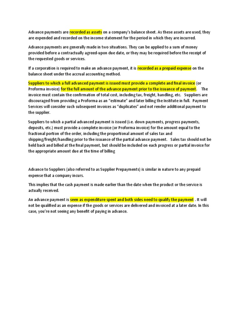 Advance Payments | PDF