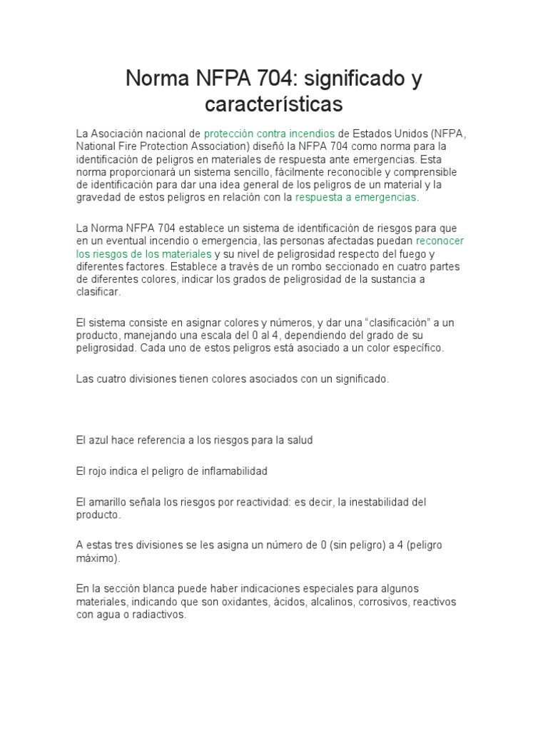 Norma NFPA 704: Identificación de Peligros | PDF | Combustión | Materiales