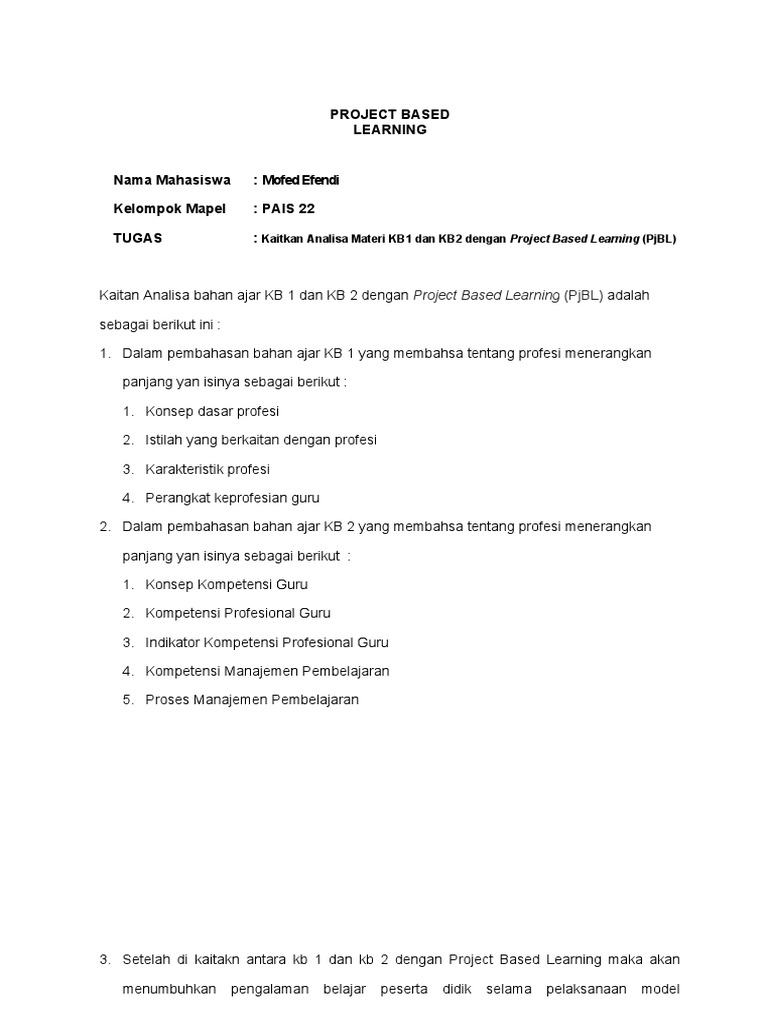 Kaitan Project Based Learning dengan KB1 dan KB2 | PDF | Karier ...