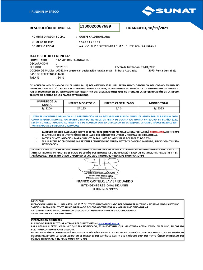 Resolución de Multa por Infracción 6041 | PDF | Gobierno | Justicia