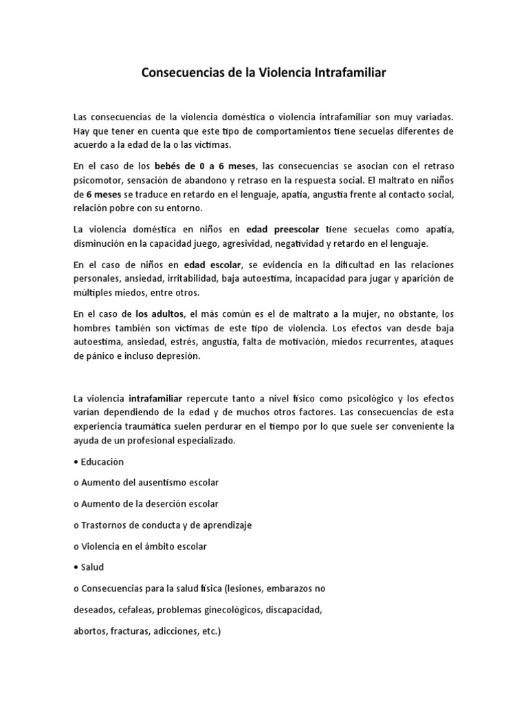 Consecuencias De La Violencia Intrafamiliar Pdf Violencia Doméstica