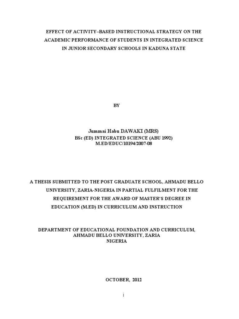 Effect of Activity-Based Instructional Strategy On The Academd Science ...