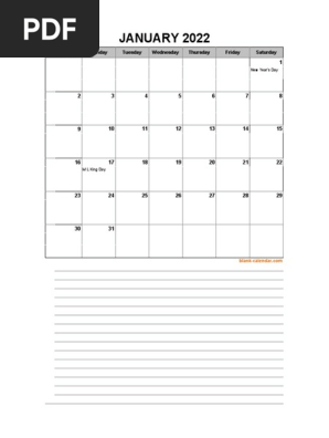 2022 Excel Calendar Notes