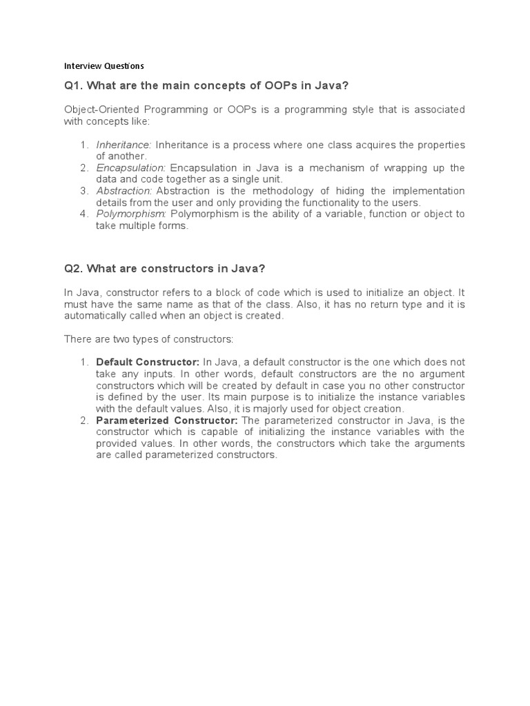 Interview Questions | PDF | Method (Computer Programming) | Programming