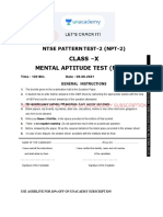 NTSE PATTERN TEST-2 (NPT-2) MENTAL APTITUDE TEST (MAT