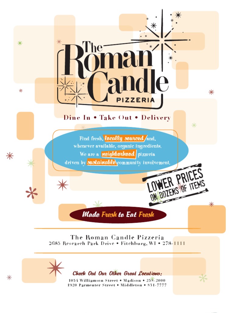 The Roman Candle Menu Fitchburg PDF Salad Pizza