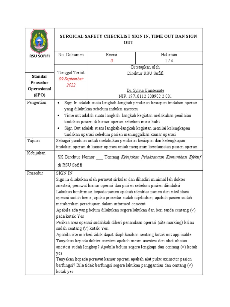 SPO Surgical Safety Checklist | PDF
