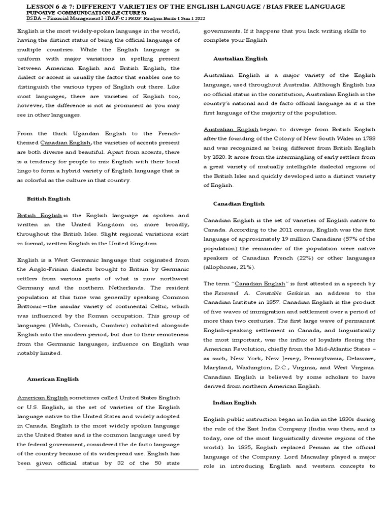 Lesson 6 & 7 | PDF | English Language | Dialect