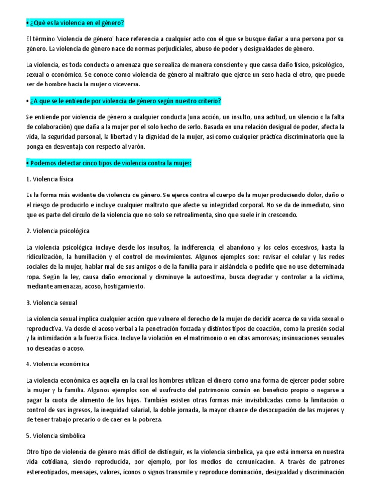 Tipos y Consecuencias de la Violencia de Género | PDF | La violencia ...