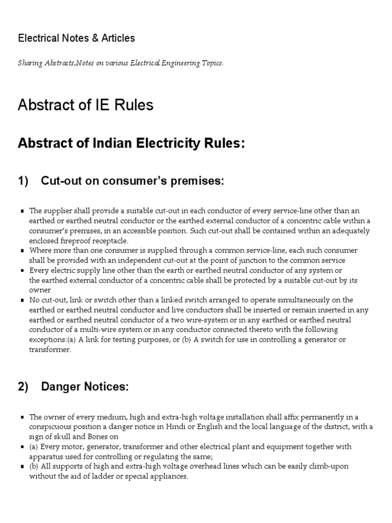 Abstract of IE Rules Electrical Notes & Articles PDF Electrical