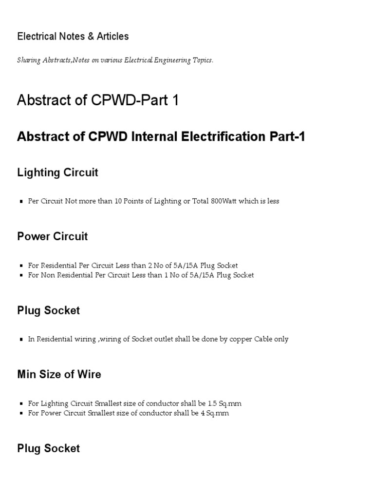 Abstract of CPWD-Part 1 - Electrical Notes & Articles | PDF | Ac Power ...