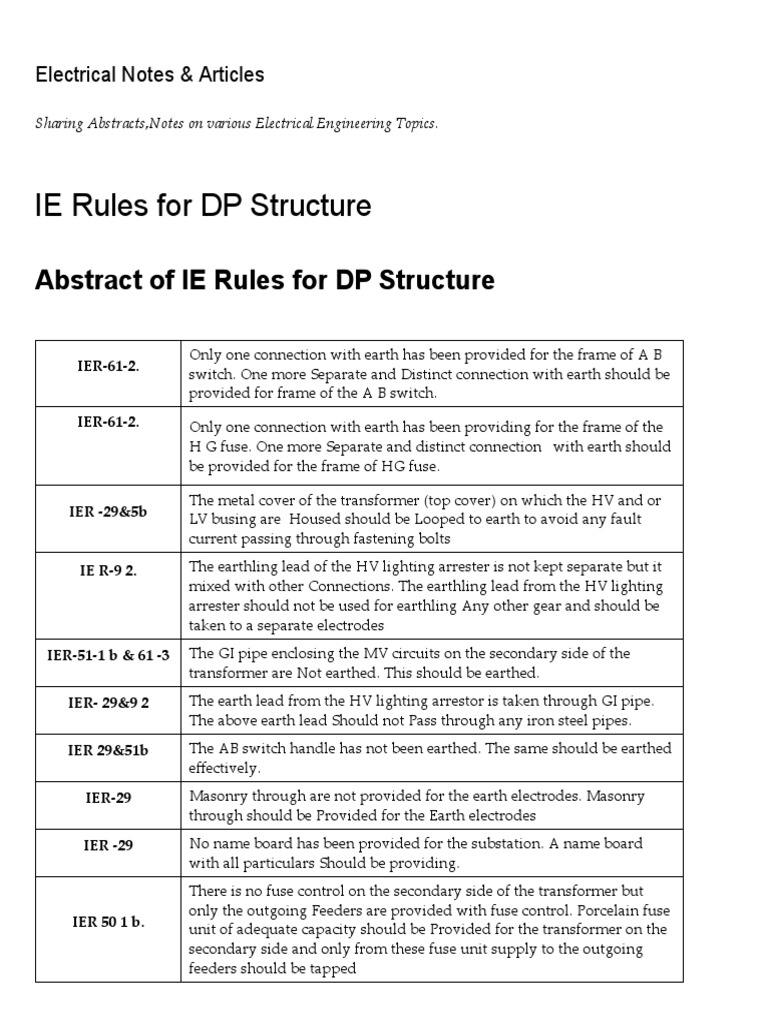 IE Rules For DP Structure Electrical Notes & Articles PDF