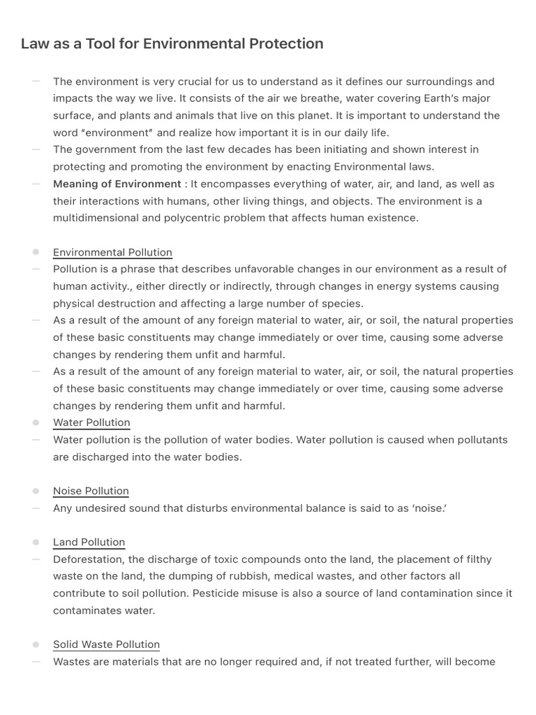 Law As A Tool For Environmental Protection PDF Pollution Waste
