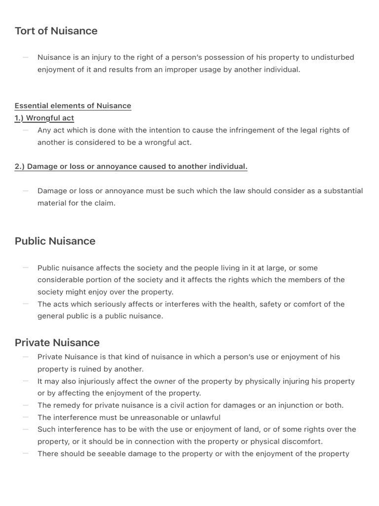 Tort Of Nuisance Download Free Pdf Nuisance Negligence