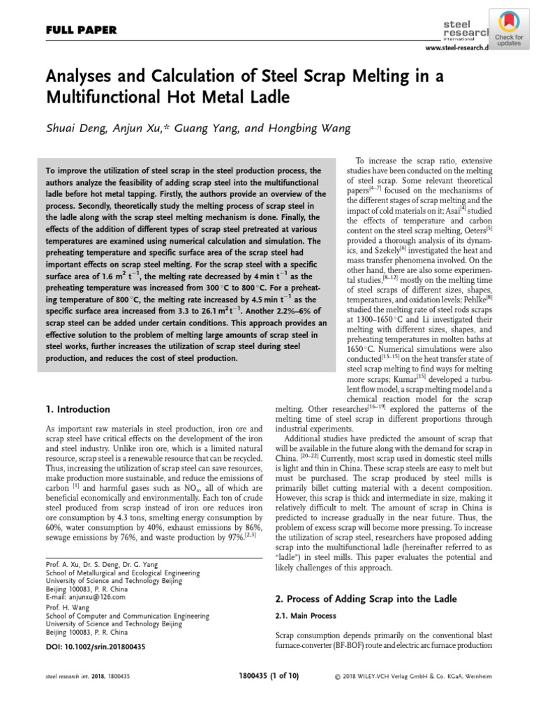 Analyses and Calculation of Steel Scrap Melting in A Multifunctional