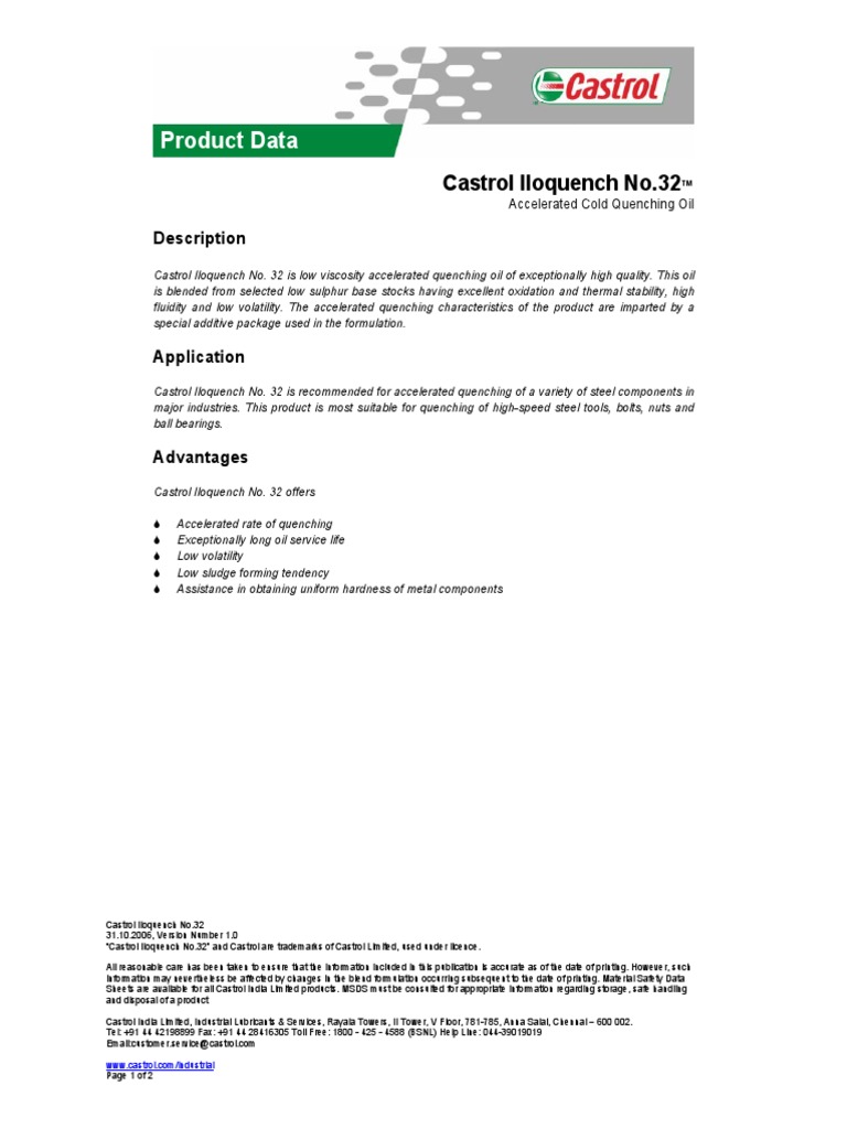 Castrol Quenching Oil | PDF | Viscosity | Building Materials