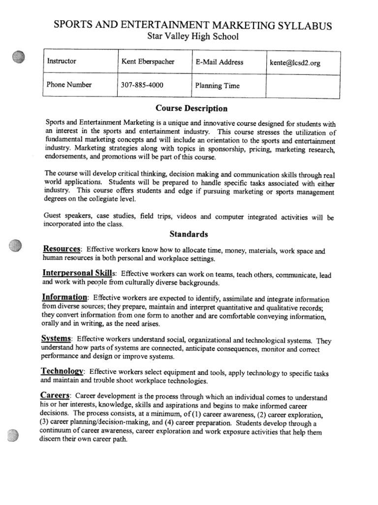Star Valley High School Sports and Entertainment Marketing Syllabus