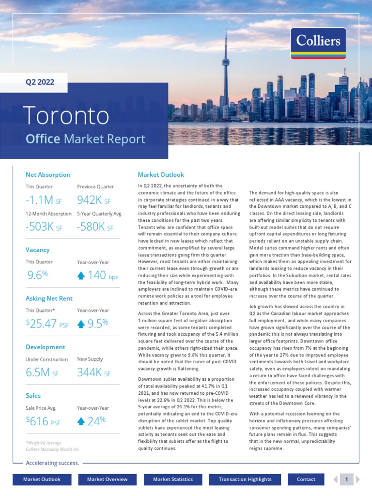 Colliers Toronto Office MR 2022 Q2 | PDF | Business | Economies