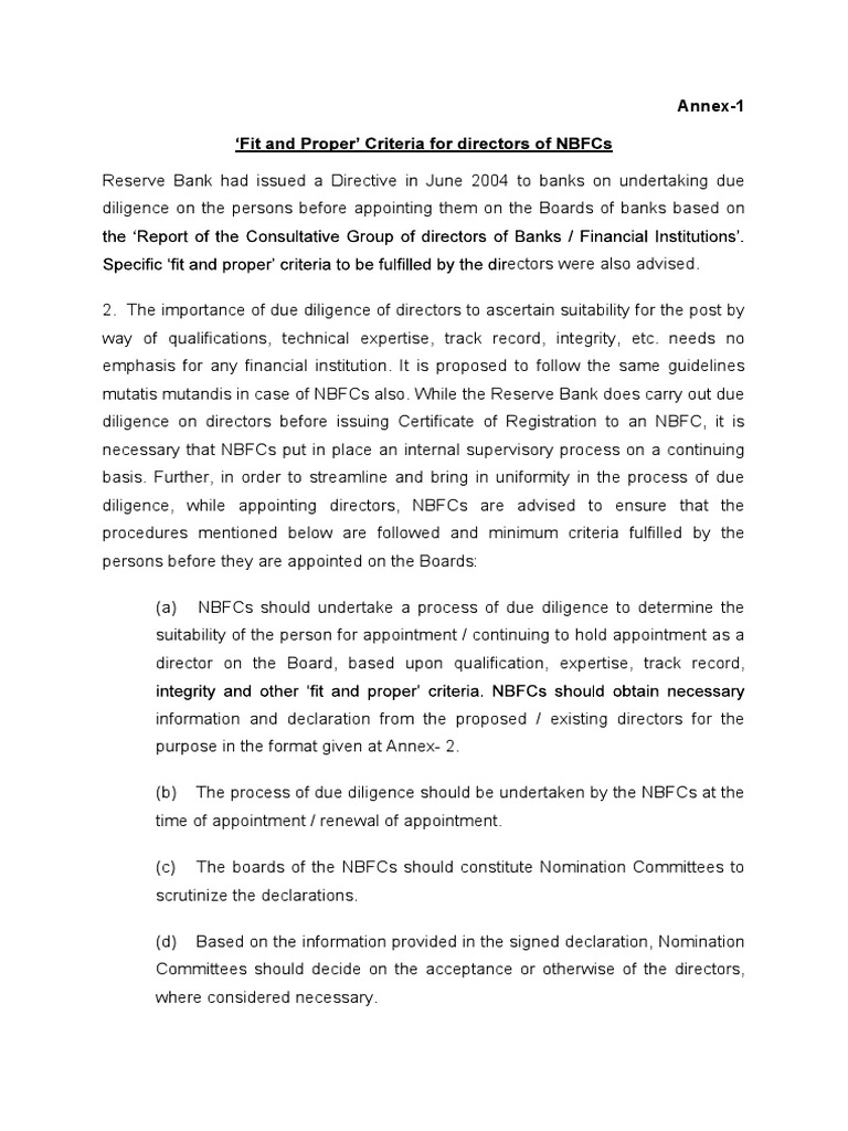 Master circular nbfc annexure 1 fit and proper criteria pdf