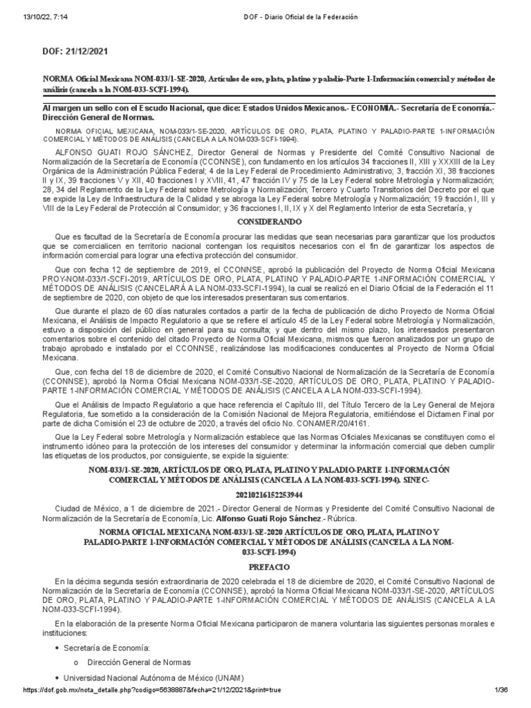 Norma NOM-033/1-SE-2020: Metales preciosos | PDF | Metales preciosos ...