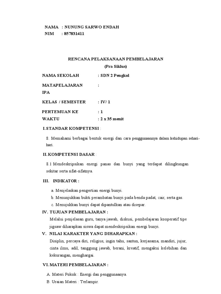 Contoh RPP IPA Siklus 1 dan 2 | PDF | Sains & Matematika