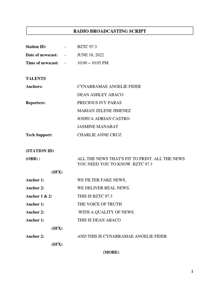 Radiobroad script iin english pdf