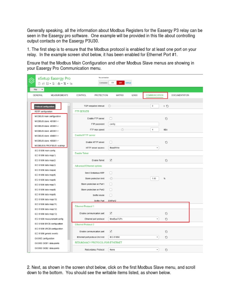 Easergy P3U30 Modbus Control Guide | PDF
