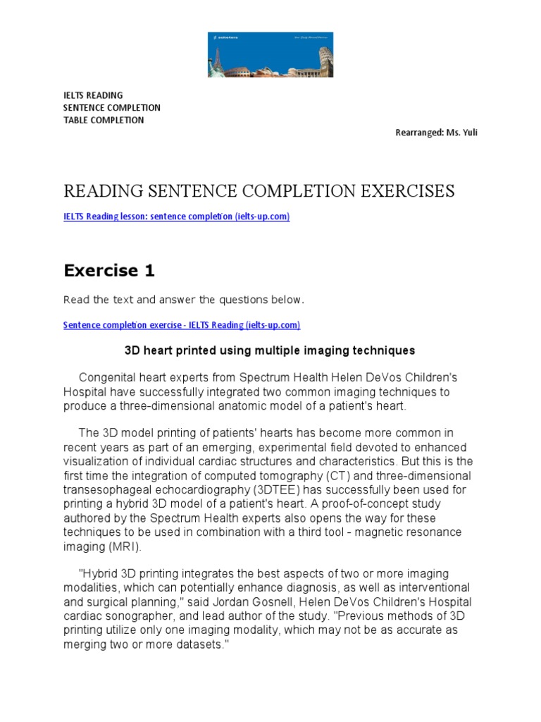 IELTS Reading: Sentence Completion Exercises | PDF | Medical Imaging ...