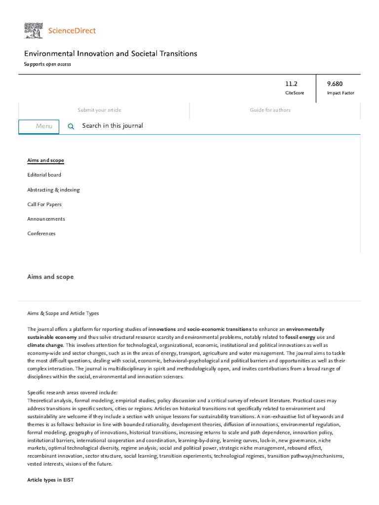 Aims and Scope Environmental Innovati... Itions ScienceDirect PDF